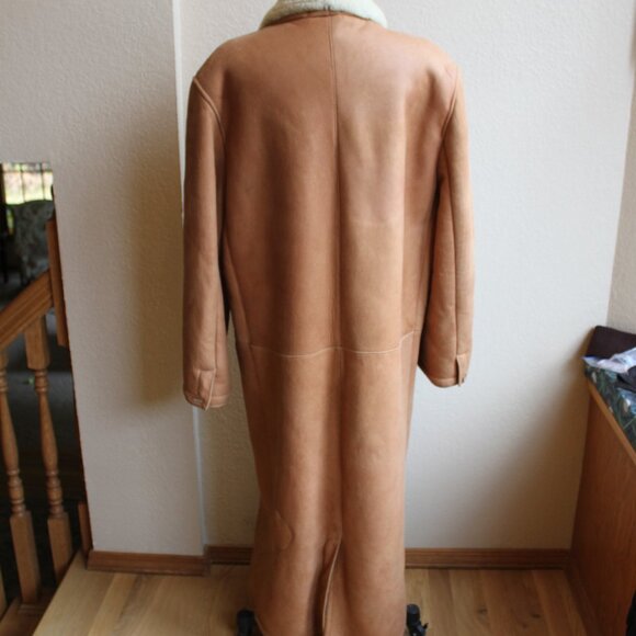 Vintage 80's Tan  Sawyer Napa Ca Women's Shearling Sheepskin Fur Long Coat 16 - Picture 3 of 13